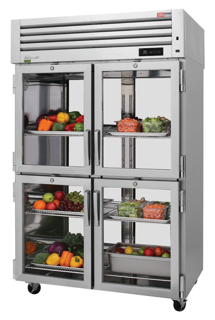 Product image #5 for Turbo Air PRO Series Two-Section Pass-Thru Reach-In Refrigerator with 4 Front and 4 Rear Glass Half Doors, 50.23 Cu. Ft.