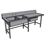 Thumbnail image #1 for Pacific Stainless Products PTD9630C8L20D 96"W x 30"D Two-Compartment Sink Prep Table with 8" Backsplash and Drawer