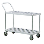 Thumbnail image #1 for New Age 1420 Aluminum Utility Bus Cart, 2 Tubular T-Bar Shelves, 19 x 48 in, 1,000 lb Capacity, Push Handle