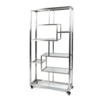 Thumbnail image #1 for Eastern Tabletop ST1763 Mobile Back Bar Display, Stainless Steel, 35-1/2"W x 14"D x 73"H, 7 Tempered Glass Shelves, Locking Casters