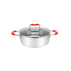 Thumbnail image #1 for Kadra Kitchenware Millvado MUS-30-8/R Stainless Steel Casserole with Glass Lid, 8.4 qt, Red, Silicone Handles Case of 4