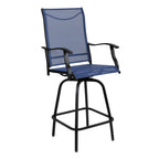 Thumbnail image #1 for Flash Furniture 2-ET-SWVLPTO-30-NV-GG Outdoor Swivel Bar Stool with Arms, Mesh Back, Blue Textilene Sling Seat