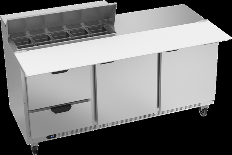 Product image #6 for Beverage-Air SPED72HC-10C-2 72-Inch Three-Section Sandwich Prep Table Refrigerated Counter with 10-Pan Top, 2 Doors, and 2 Drawers