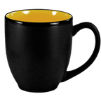 Thumbnail image #1 for International Tableware Hilo 81376-2900/05MF-05C 15 oz Ceramic Bistro Cup with Handle, Black Matte Exterior, Yellow Interior 1 Dozen