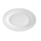 Thumbnail image #1 for CAC China Corona CRO-13 Porcelain Oval Platter, 11-3/4"L x 7-3/4"W x 1"H, Embossed Rim, Super White 1 Dozen