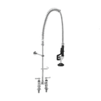 Thumbnail image #1 for Component Hardware Encore KL56-1000-BR Pre-Rinse Faucet Assembly, Deck Mount, 4" Centers, Compression Valves, Lever Handles, Wall Bracket