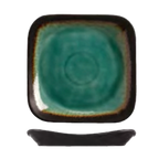Thumbnail image #1 for Libbey Hakone BF-8 9" Square Ceramic Plate, Glazed Turquoise with Dark Brown Rim