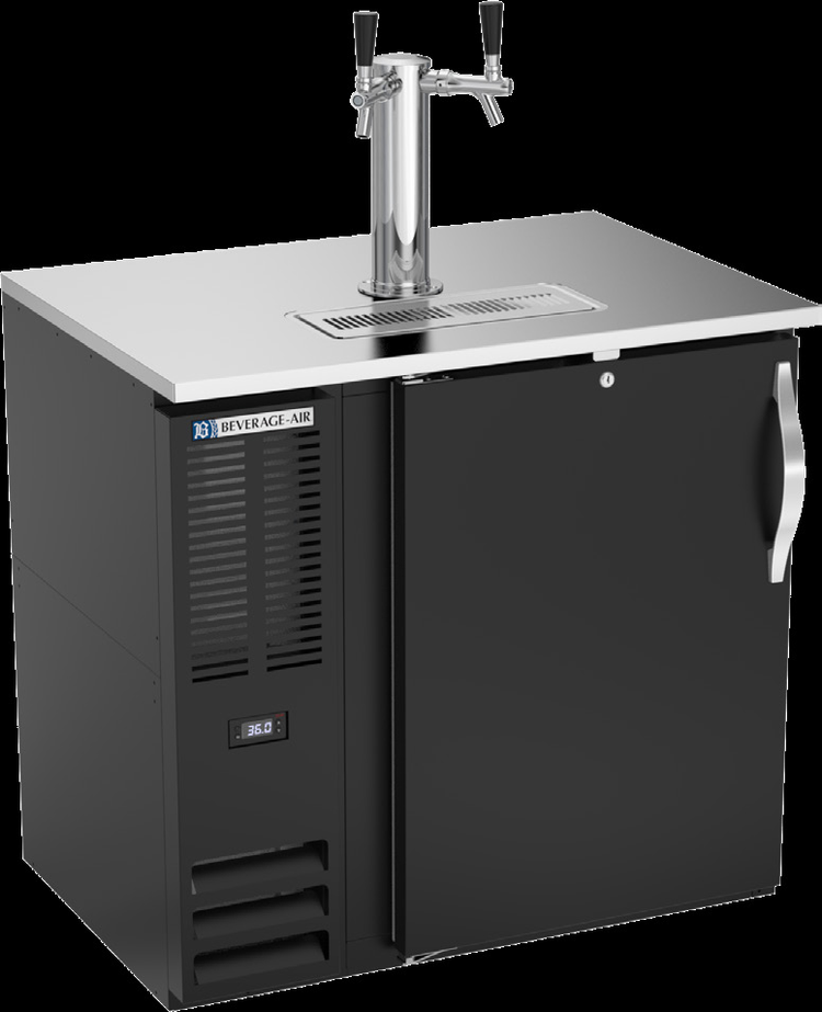 Product image #2 for Beverage-Air DDN36HC-B Shallow-Depth Direct Draw Draft Beer Cooler, 36-Inch Wide, 1 Door, Dual-Faucet Tower, 1/2-Keg Capacity