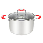 Thumbnail image #1 for Kadra Kitchenware Millvado MU-26-11/R 11 qt Stainless Steel Stock Pot with Glass Lid and Red Silicone Handles Case of 4