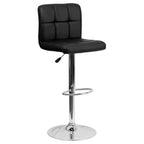 Thumbnail image #1 for Flash Furniture DS-810-MOD-BK-GG Adjustable Swivel Bar Stool, Black Vinyl Quilted Upholstery, Chrome Pedestal Base