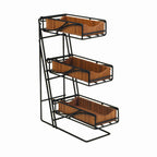 Thumbnail image #1 for Cal-Mil Bamboo 1235-13-60 3-Tier Condiment/Flatware Display with Removable Bins, Black Wire Frame, 5-1/4"W x 14"D x 18"H