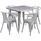 Thumbnail image #1 for Flash Furniture ET-CT002-4-70-SIL-GG Square Galvanized Steel Table and 4-Chair Set, 31-1/2" Table, 29-1/2"H, Silver