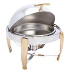 Thumbnail image #1 for Alegacy Foodservice Products Sonata Serenade AL201GA 6 qt Round Stainless Steel Roll-Top Chafing Dish with Canned Fuel Holder