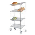 Thumbnail image #1 for Tarrison Products Ltd. TS-MSSU18365C-KIT Mobile Slanted Shelf Merchandiser, 36"W x 18"D x 60"H, 4 Chrome Wire Shelves