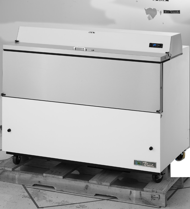 Product image #4 for True 12-Crate Mobile Milk Cooler Cart, Forced-Air Cooling, Stainless Steel Lid, White Vinyl Exterior