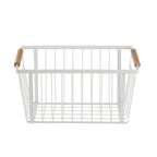 Thumbnail image #1 for TableCraft Products 11785 Powder-Coated Steel Storage Basket with Wooden Handles, White, 12"W x 8"D x 6"H Case of 6
