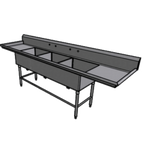 Thumbnail image #1 for Pacific Stainless Products TCS1824-16-B30 3-Compartment Stainless Steel Sink, 24 x 18 x 12 in Bowls, 30 in Left/Right Drainboards, 16 Gauge