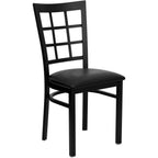 Thumbnail image #1 for Flash Furniture Hercules XU-DG6Q3BWIN-BLKV-GG Restaurant Chair, Metal Window Pane Back, Black Vinyl Padded Seat