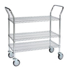 Thumbnail image #1 for Tarrison Products Ltd. TS-UC18483C-KIT 3-Tier Chrome Utility Cart with U-Shaped Push Handles, 48"W x 18"D x 38"H, 1200 lb Capacity