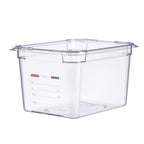 Thumbnail image #1 for CFS Brands Araven 09843 Clear Polycarbonate GN 1/2 Food Pan, 8" Deep, with Integrated Label Case of 6