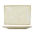 Thumbnail image #1 for International Tableware Savannah SV-108-KH Rectangular Stoneware Platter, 10-3/4" x 7-3/4", Embossed, Speckled, Khaki, Rolled Edge 1 Dozen