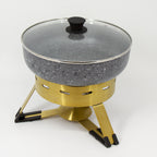 Thumbnail image #1 for Eastern Tabletop EB15835 Small Round Waterless Chafing Dish Kit with Glass Lid, 4.7 qt Nonstick Aluminum Dish, Gold PVD Base