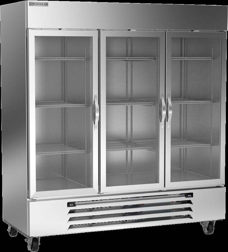 Product image #6 for Beverage Air Horizon Series Dual Temperature 3-Section Glass Door Reach-In Refrigerator/Freezer, Bottom-Mount, Self-Contained