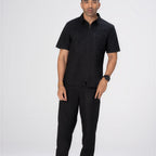 Thumbnail image #1 for Chef Works SHC11-BLK-S Men's Black Short-Sleeve Zip-Front Kitchen Work Shirt, Poly/Cotton, Size S