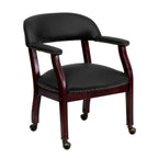 Thumbnail image #1 for Flash Furniture B-Z100-LF-0005-BK-LEA-GG Top Grain Leather Conference Chair, Open Back, Upholstered Arms, Casters, Black