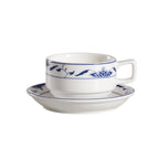 Thumbnail image #1 for CAC China Blue Lotus 103-1-S 8 oz Porcelain Coffee Cup, Stackable, Blue/Bone White Case of 3 Dozen