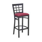 Thumbnail image #1 for G & A Commercial Seating Windsor 650-B PS Commercial Bar Stool, Grid Metal Back, Upholstered Padded Seat, Footrest, Black Steel Frame