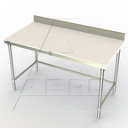 Thumbnail image #1 for AERO Manufacturing PSBX-3072 Poly Top Work Table, 72"W x 30"D, 3/4" Thick, 4" Backsplash, Stainless Steel Base