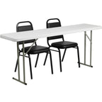 Thumbnail image #1 for Flash Furniture RB-1872-2-GG Folding Rectangular Training Table and 2 Stacking Banquet Chairs, 72"W x 18"D x 29"H