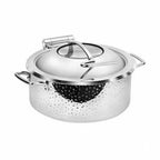 Thumbnail image #1 for Eastern Tabletop 5986GH 6 qt Round Induction Chafer with Hinged Glass Lid, Stainless Steel, Hammered Finish