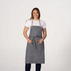 Thumbnail image #1 for Chef Works F8WS-GRY-0 Gray Poly-Cotton Snap Butcher Bib Apron, 1 Divided Patch Pocket
