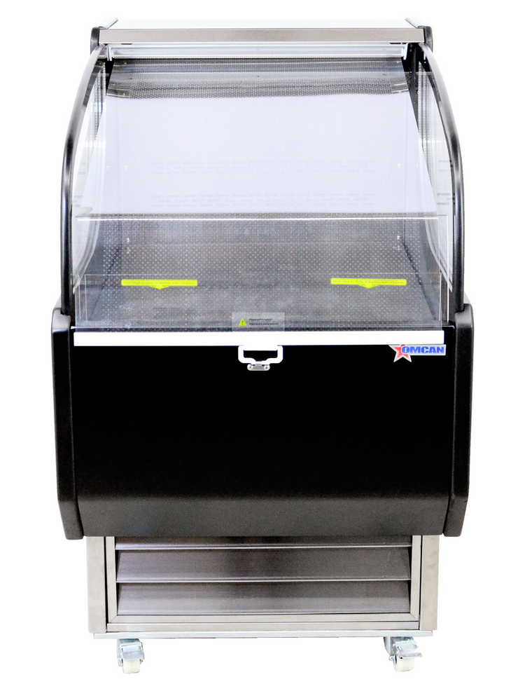 Product image #6 for Omcan 26-Inch Open Refrigerated Display Case with LED Lighting, Night Curtain, and Casters