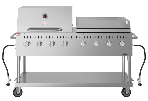 Product image #6 for KoolMore 8-Burner Mobile Commercial Outdoor Grill Charbroiler with 30-Inch Roll Dome Cover, Propane