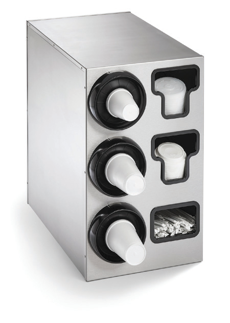 Product image #3 for Vollrath 3-High Vertical Stainless Steel Cup Dispenser Cabinet with Lid Holders and Straw Pocket
