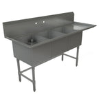 Thumbnail image #1 for Tarrison Products Ltd. TA-CDS318R-KIT 3-Compartment Stainless Steel Sink, 75"W x 27"D x 45"H, Right Drainboard, 18 Gauge