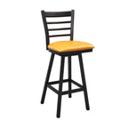 Thumbnail image #1 for G & A Commercial Seating Dante 671B-PS Swivel Barstool with Ladder Back, Upholstered Padded Seat, Footrest, Matte Black Steel Frame