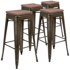 Thumbnail image #1 for Flash Furniture 4-ET-31320W-30-GN-R-GG Backless Stackable Bar Stool, Metal Gray Frame, Wood Seat, 30"H