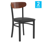 Thumbnail image #1 for Flash Furniture Wright 2-XU-DG6V5BV-WAL-GG Dining Chair, Black Vinyl Seat, Wooden Boomerang Back, Black Steel Frame, Walnut Finish
