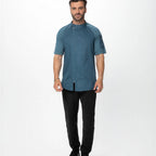 Thumbnail image #1 for Chef Works CBZ03-TEA-M Short-Sleeve Chef Coat, Teal, Medium, Offset-Zip Front, Snap Collar