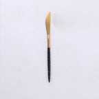 Thumbnail image #1 for Kadra Kitchenware Vikko Dine VF-KN10-VMG Steak Knife, Two-Tone Brushed Marble Black & Gold, 18/10 Stainless Steel Case of 12