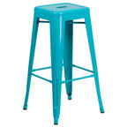 Thumbnail image #1 for Flash Furniture ET-BT3503-30-CB-GG Backless Galvanized Steel Bar Stool, 30.25 in. High, Drain Hole, Cross Brace, Crystal Teal/Blue