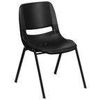 Thumbnail image #1 for Flash Furniture Hercules RUT-EO1-BK-GG Ergonomic Shell Stacking Chair, Plastic Vented Back, Seat Drain, Black Frame