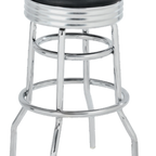 Thumbnail image #1 for ATSMFG ATS AT&S-SR-8-UNA MFG Backless Swivel Bar Stool with Round Black Vinyl Upholstered Seat, Chrome Rim and Double-Ring Base