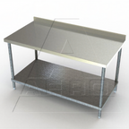 Thumbnail image #1 for AERO Manufacturing 4TGS-36144 Stainless Steel Work Table with Galvanized Undershelf, 144 x 36 x 37-3/4 in, 2-3/4 in Backsplash