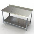 Thumbnail image #1 for AERO Manufacturing 2TGS-3684 Stainless Steel Work Table, 84"W x 36"D x 37-3/4"H, 2-3/4" Backsplash, Galvanized Undershelf