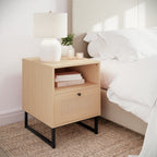 Thumbnail image #2 for Flash Furniture 2-EV-ST4043-ZZ-NAT-GG Natural Nightstands or End Tables with Rattan-Accented Drawers, Open Shelves and Metal Legs, Set of 2